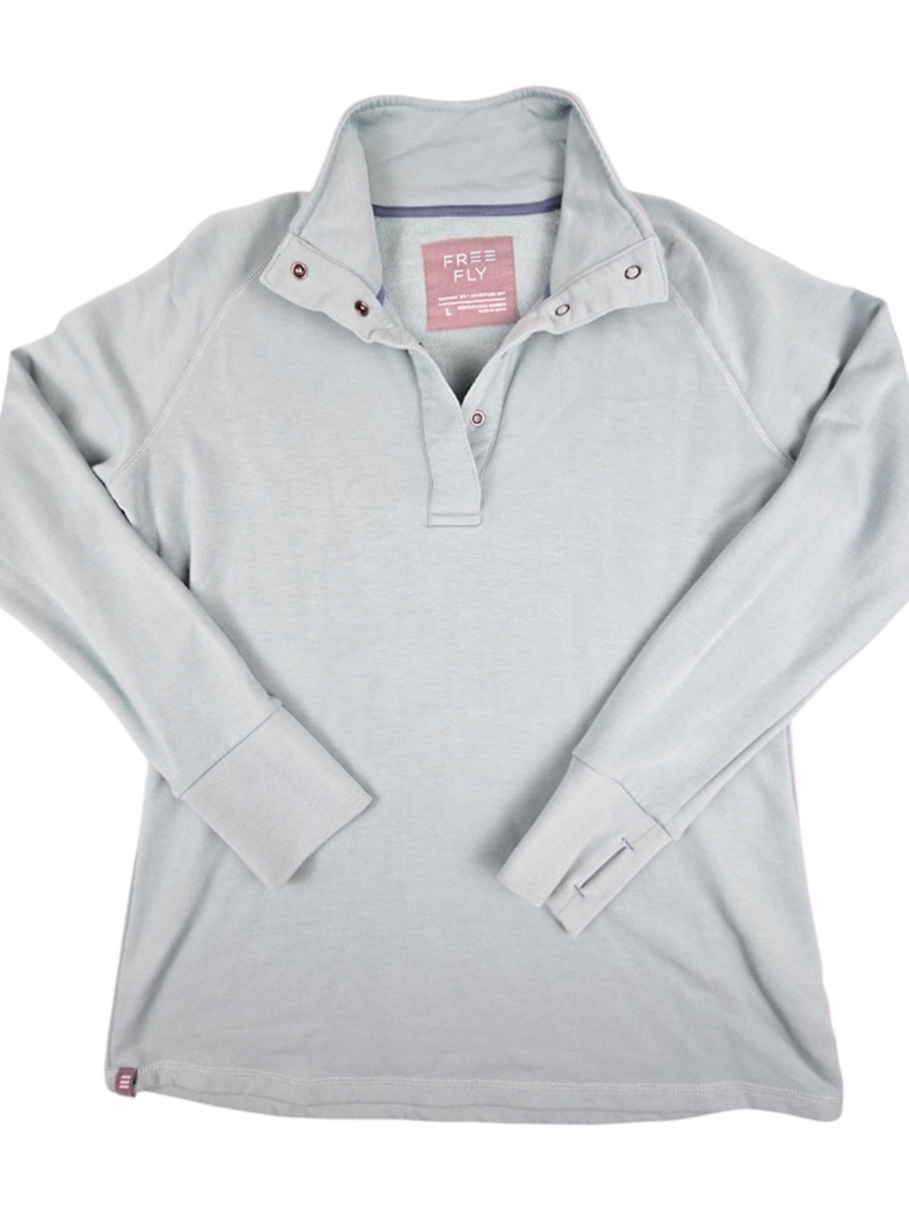 Free Fly Apparel Bamboo Polar Fleece Snap Pullover Sage Green Womens Large